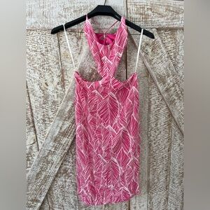 Lovers + Friends Fuchsia Leaf Pattern Dress w/Side Cutouts Side Slits Size Med